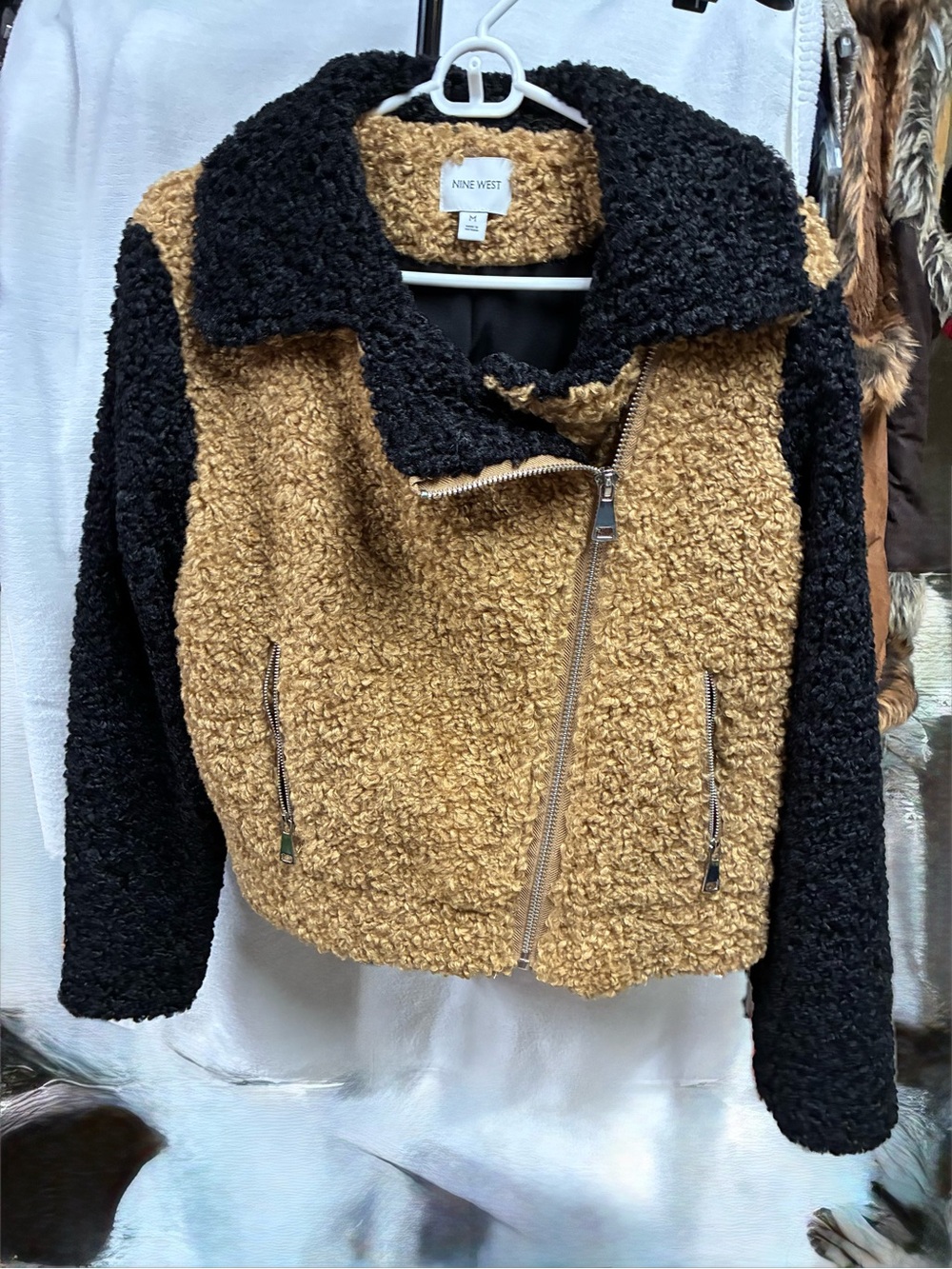 Sherpa Two-Tone Black & Camel jacket  never worn super soft